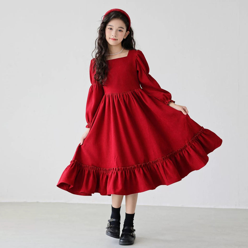 Girls’ Long-Sleeve Square Collar Princess Dress