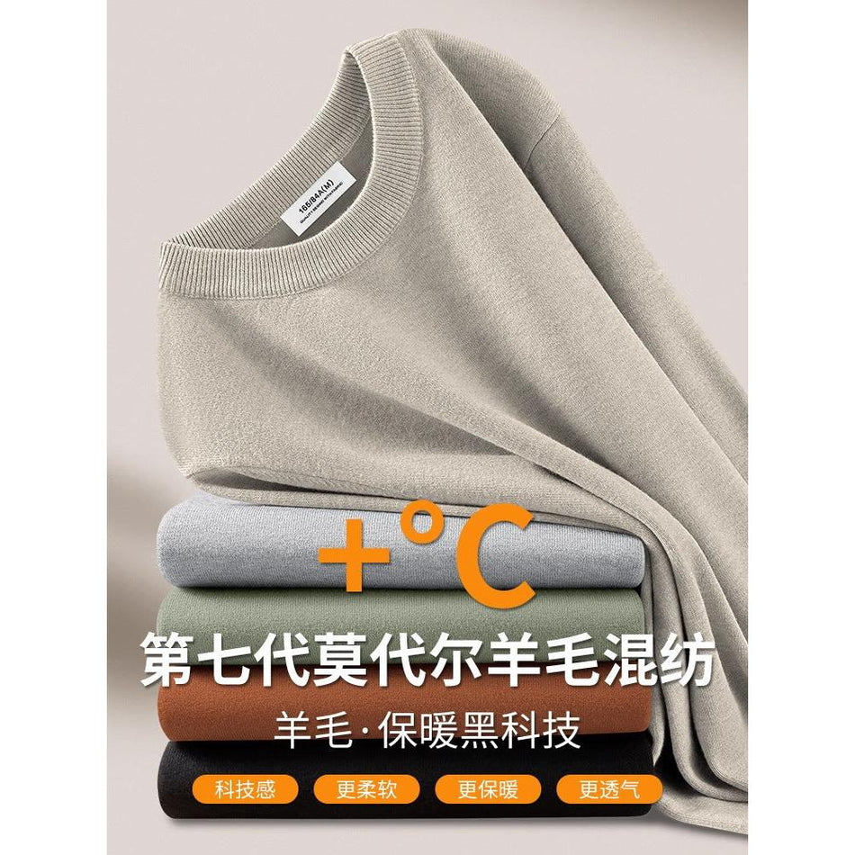 Wool Modal Round Neck Knitted Sweater Men's Long Sleeve