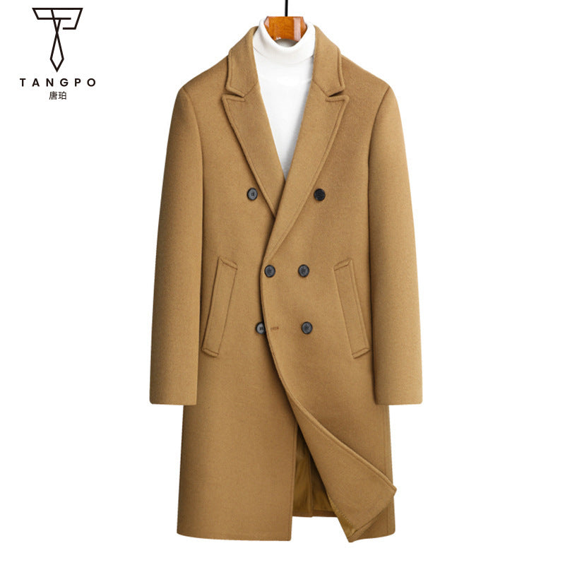 Men's Autumn-Winter Long Double-Breasted Woolen Suit Coat