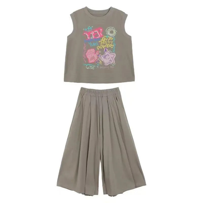 Girls’ Summer 2025 Vest & Wide-Leg Two-Piece Set – Summer Kids Fashion Nepal | Tudoholic