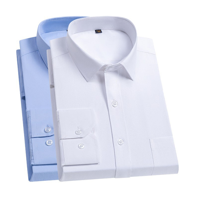 Men's White Long-Sleeve Cotton Business Korean Style Shirt