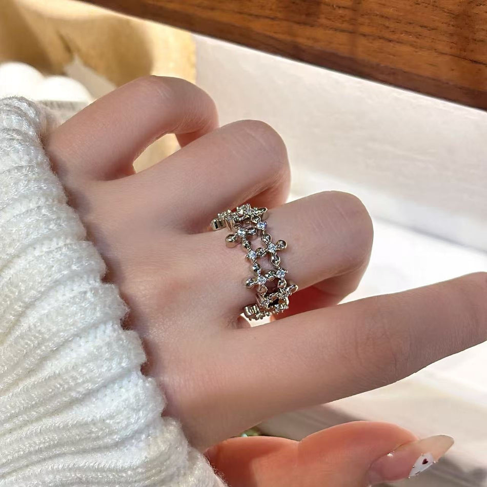 Korean Style Mesh Zircon Adjustable Ring for Women