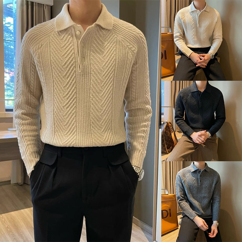 INSTOCK-Men’s Polo Knitwear Sweater – Business Casual Long Sleeve