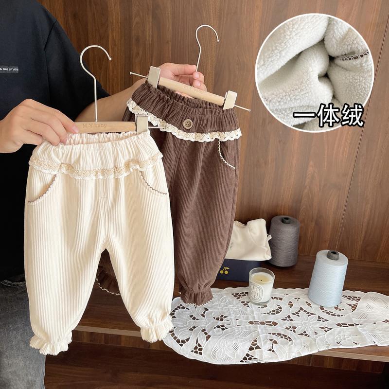 Girls' Fleece-Lined Corduroy Pants Winter Warm Baby Trousers