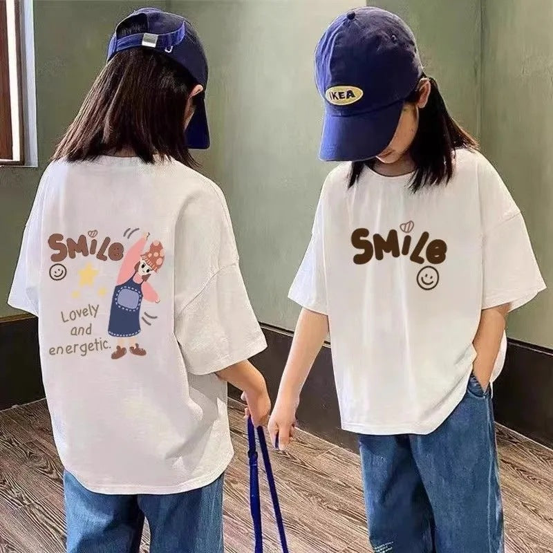 Girls 2025 Summer Cotton Loose Short-Sleeved Top – Summer Kids Fashion Nepal | Tudoholic