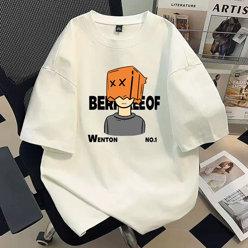 Men’s American-Style Heavy Cotton Loose Cartoon Short-Sleeve