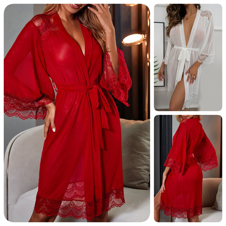 Mesh Lace See-Through Long Nightgown
