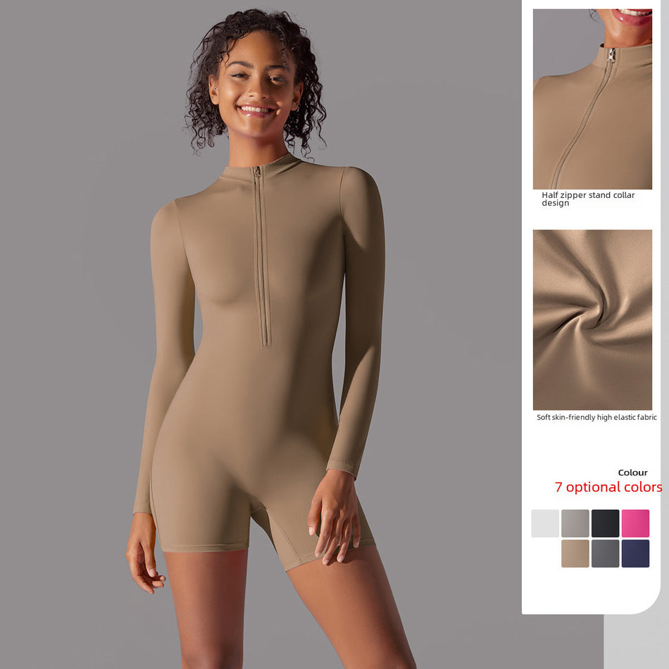 Women’s Zip-Up Long Sleeve Fitness Jumpsuit