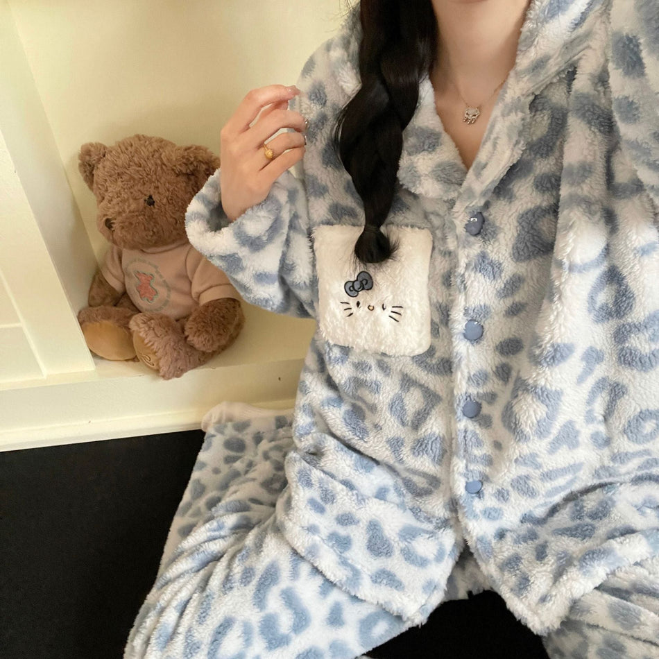 Women’s Leopard Print Coral Velvet Winter Pajama Set