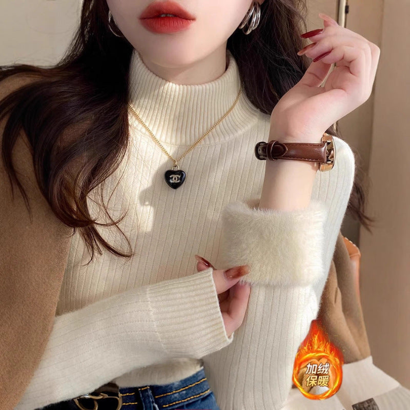 Women’s Velvet Half-Turtleneck Thick Knitwear Top