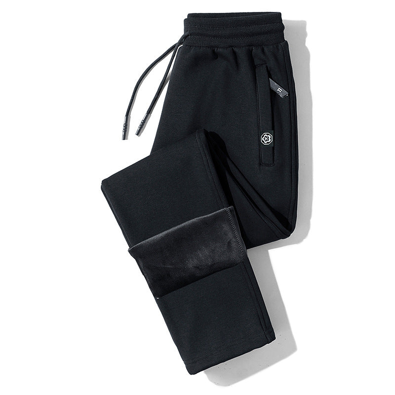 Men’s Fleece-Lined Sports Sweatpants Loose Straight