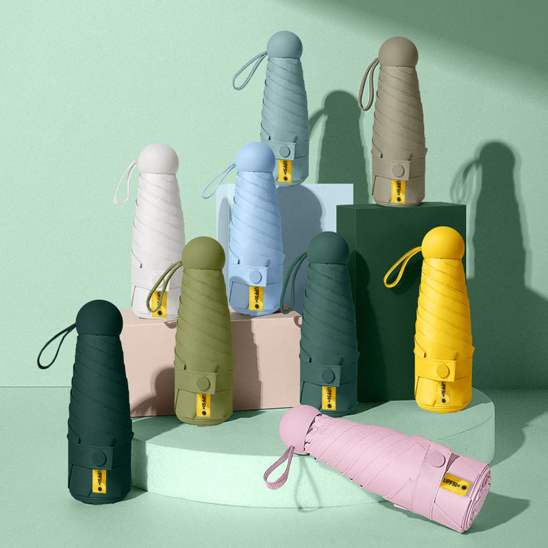 Five-Fold Capsule Umbrella with UV Protection – Pocket Size