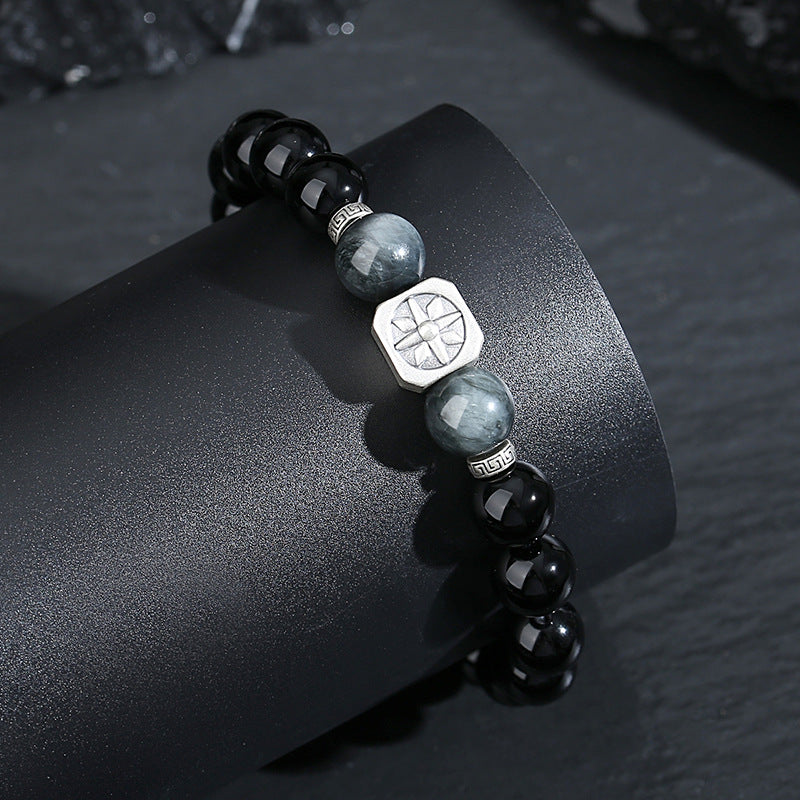 Black Agate & Silver Star Bracelet – Men’s Luxury Style