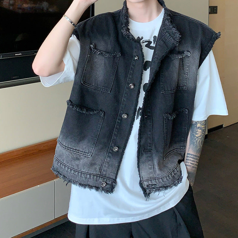 Men’s Sleeveless Denim Waistcoat – Summer Thin Casual Vest