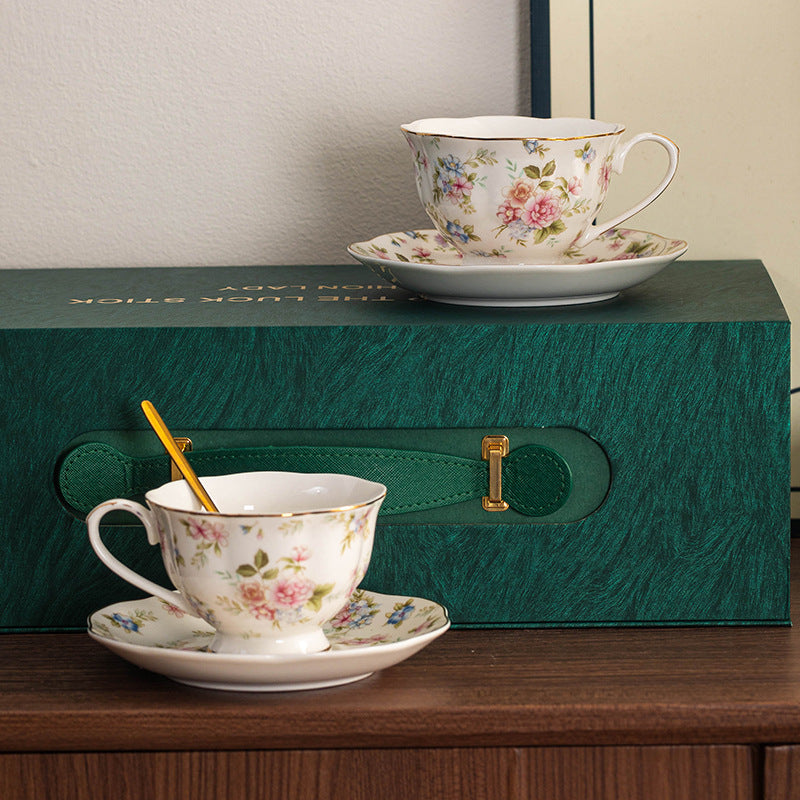 Gold-Painted Bone China Coffee Cup & Saucer Gift Set