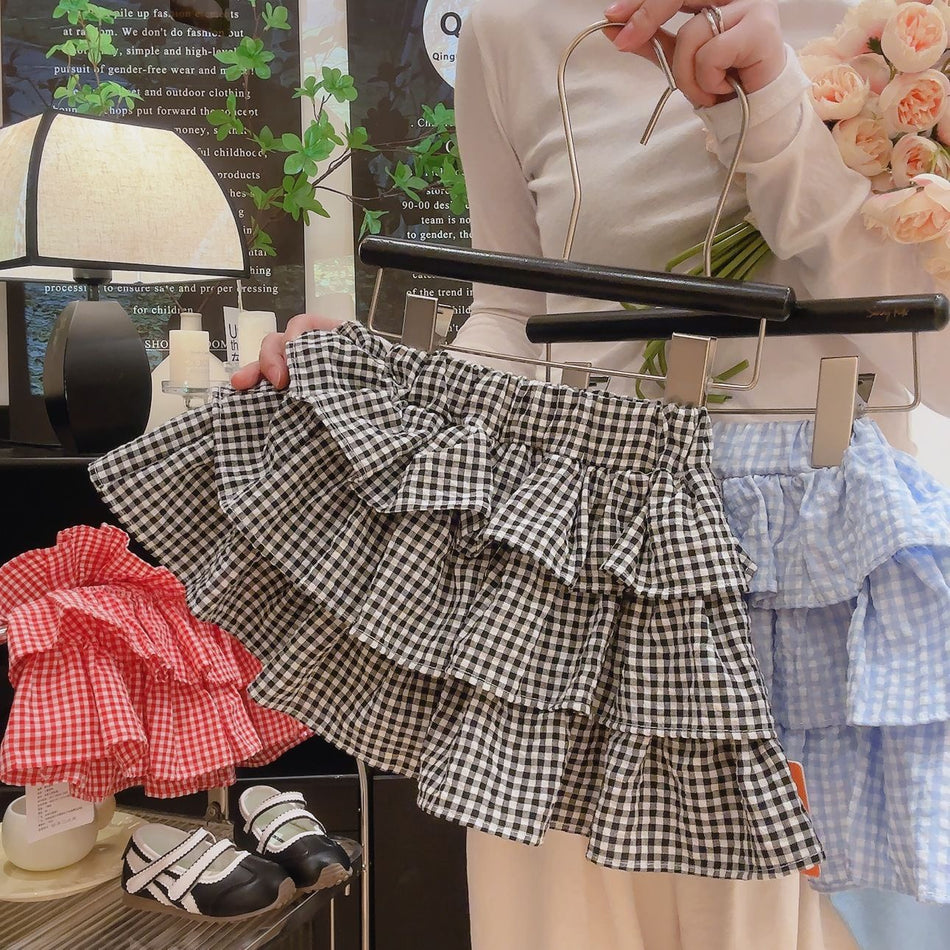 Girls Plaid Tiered Ruffle Princess Mini Skirt