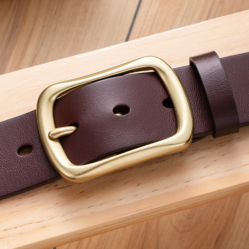Men’s Leather Cowboy Belt with Copper Pin Buckle