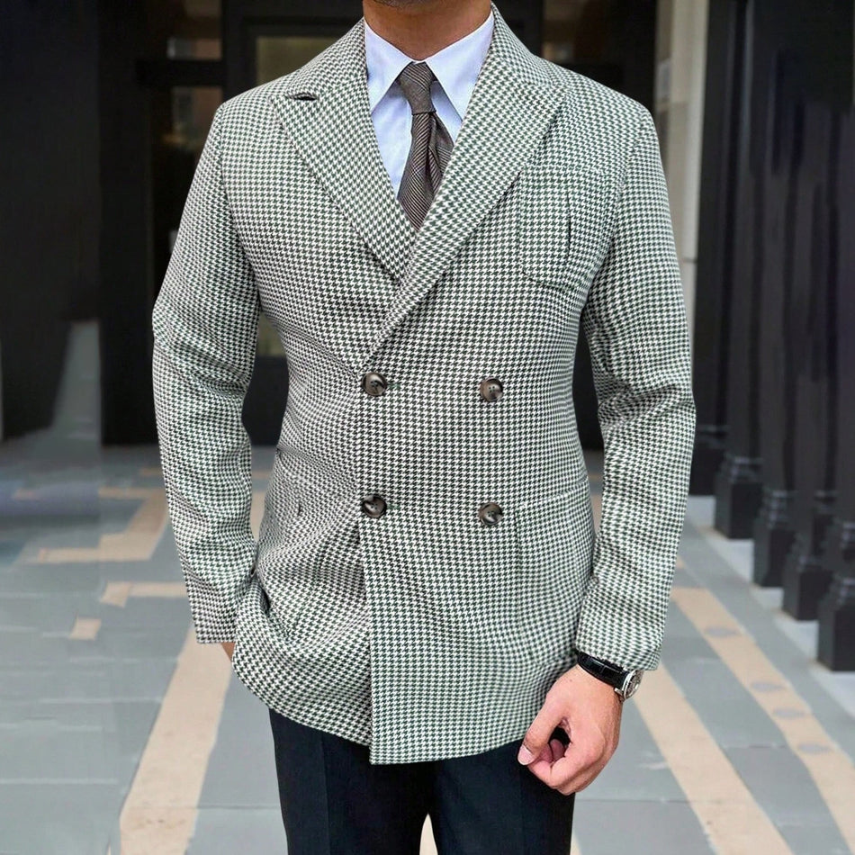 European Men’s Houndstooth Suit Jacket – Casual Business