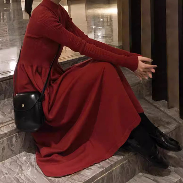Hepburn Style Black Knitted Sweater Dress