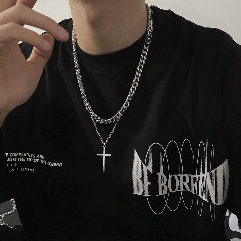 Stacked Cross Cuban Chain – Men’s Hip-Hop Necklace