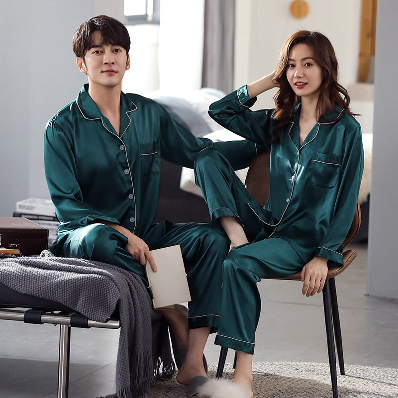 Han Yatong Silk Couple Pajamas – Soft Long Sleeve Cardigan Set
