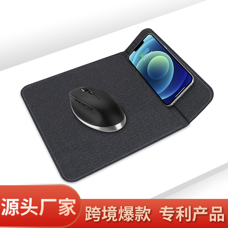 Portable 15W Wireless Charging PU Leather Mouse Pad