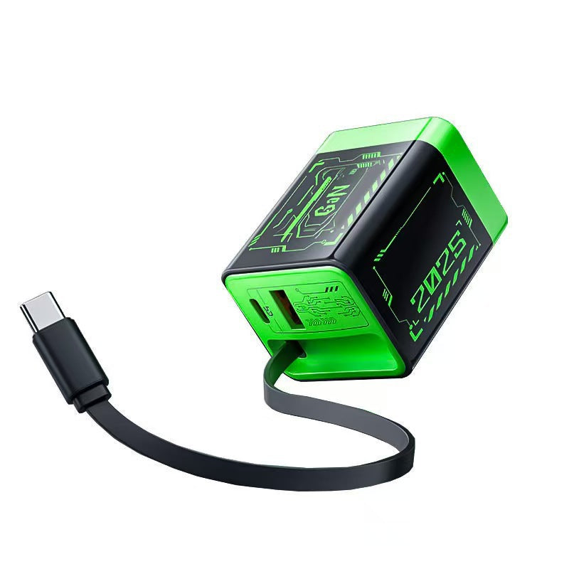 67W GaN Dual-Port Charger with Retractable Cable for Apple &