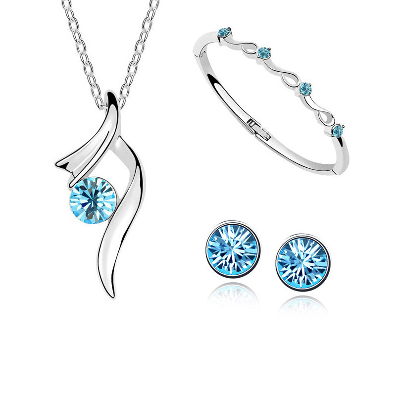 Korean Crystal Jewelry Set | Necklace, Earrings & Bracelet