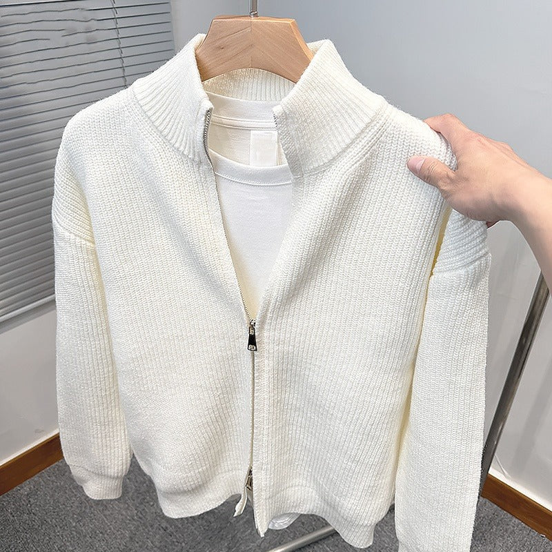 STOCK-Versatile Solid Color Zipper Cardigan Men's Slim Knit