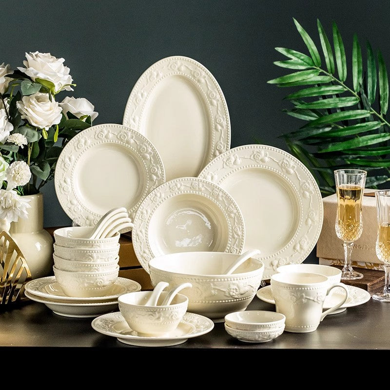French Relief Bowls & Plates Set – Household Tableware