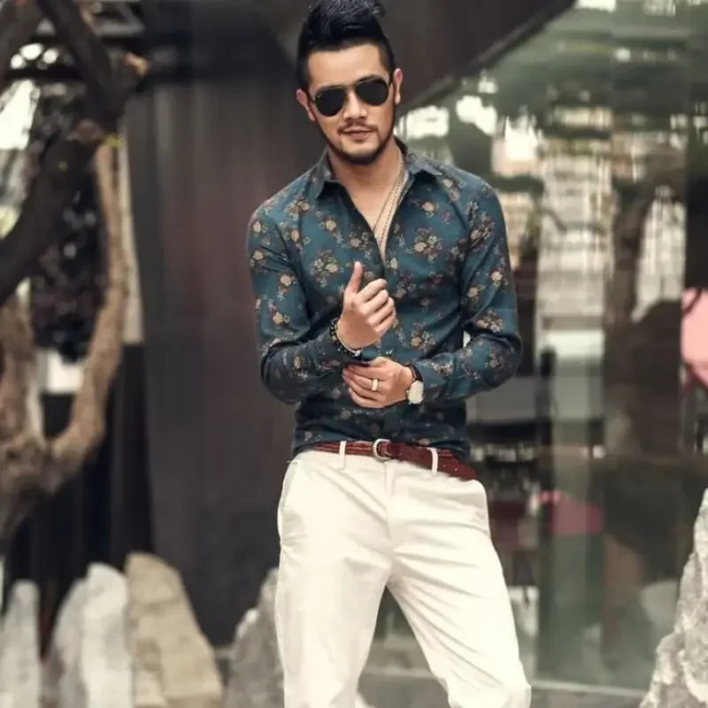 INSTOCK-Men's Retro Floral Shirt | Long Sleeve Casual Top 🌸