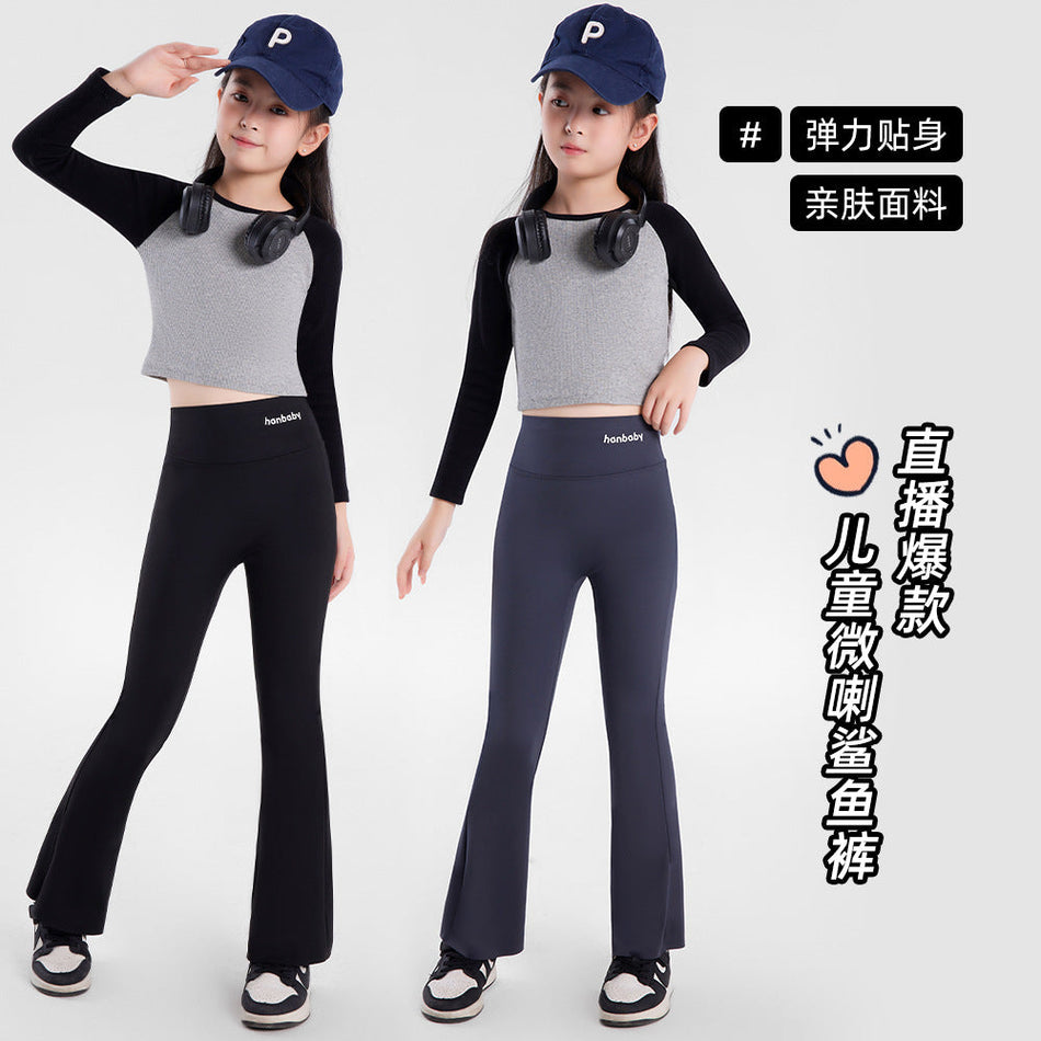 Girls Fleece-Lined Flared Pants Autumn Winter Yoga Leggings-