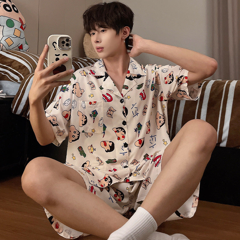 Crayon Shin Ice Silk Men's Pajamas – Summer 2025 Set