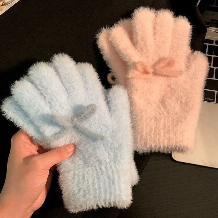 Milk Blue Plush Gloves