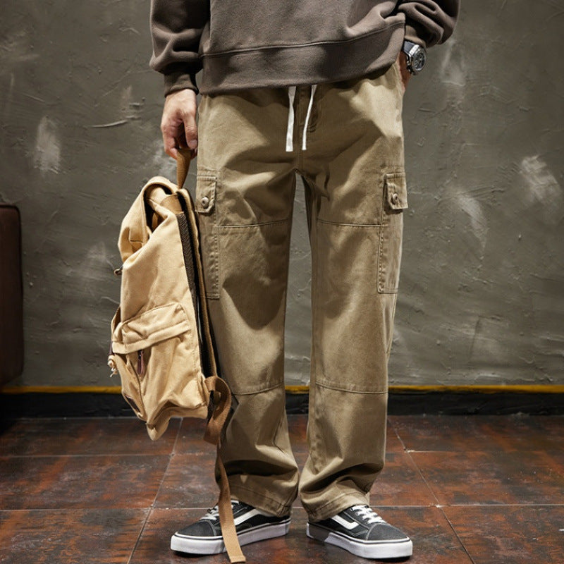 Men’s Japanese Retro Loose Multi-Pocket Work Pants