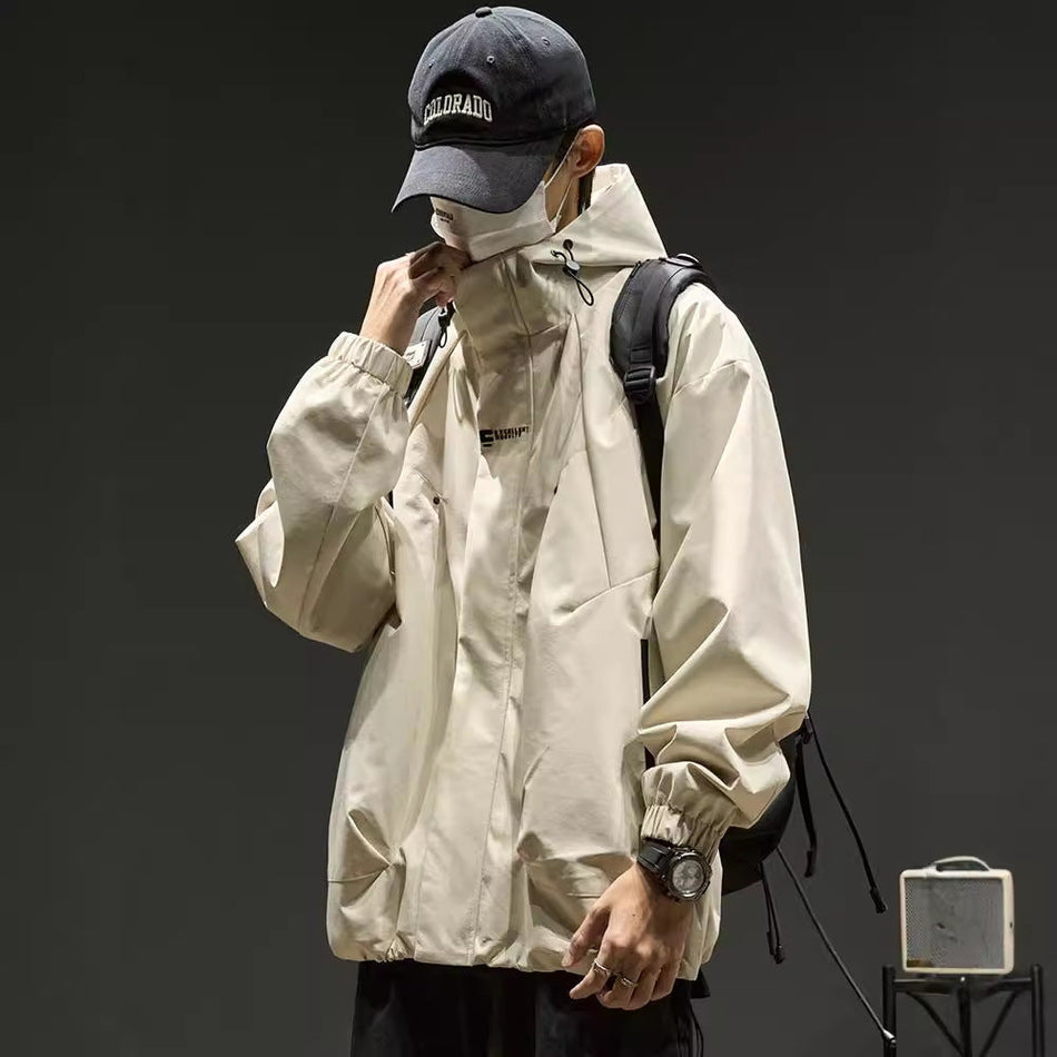Functional Solid Color Hooded Jacket – Men’s Streetwear Couple