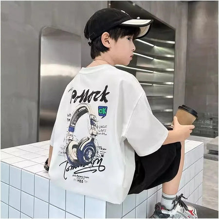 Boys’ Printed Cotton T-Shirt 2025 – Cool Loose Summer – Summer Kids Fashion Nepal | Tudoholic