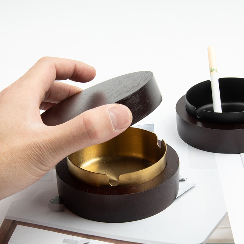 Solid Wood Ashtray – Walnut Color with Lid