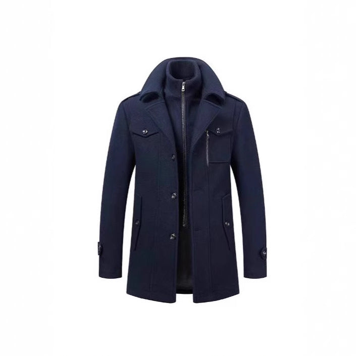 Double Collar Woolen Business Coat