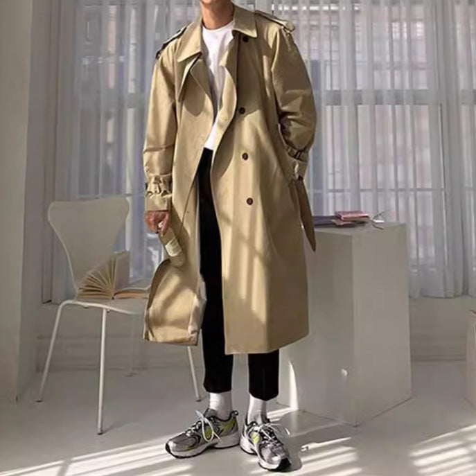 Men’s Double-Breasted Over-the-Knee Coat – Korean Casual