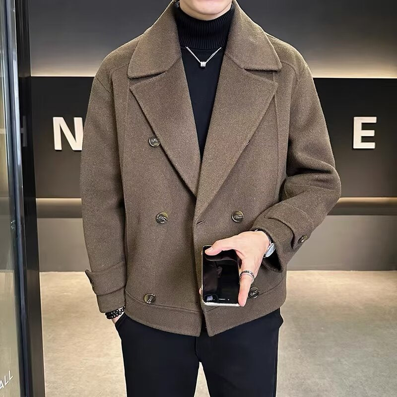 Mens Autumn Winter British Double-Breasted Slim Coat
