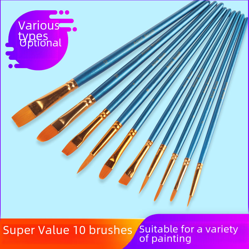 STOCK-10-Piece Nylon Watercolor & Oil Painting Brush Set – Red &