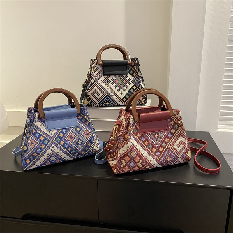 INSTOCK-Plaid Ethnic Style Summer Shoulder Bag