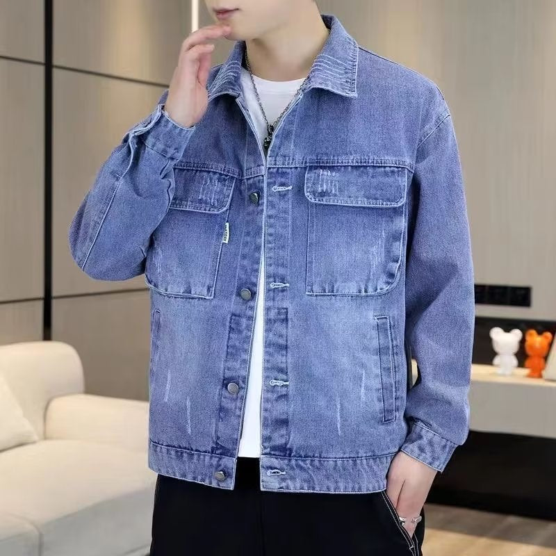 Men's Loose Fit Denim Jacket Hong Kong Style