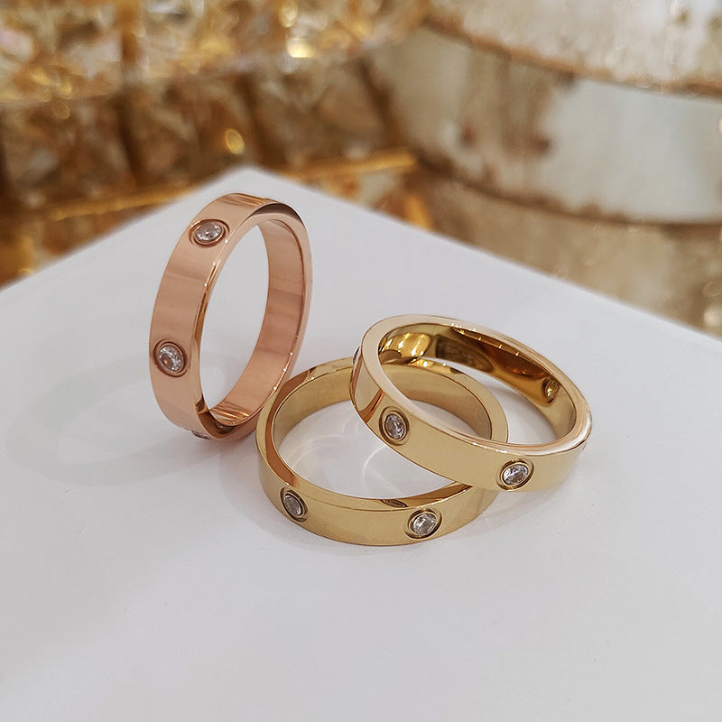 Korean-Style Titanium Steel Full Diamond Ring