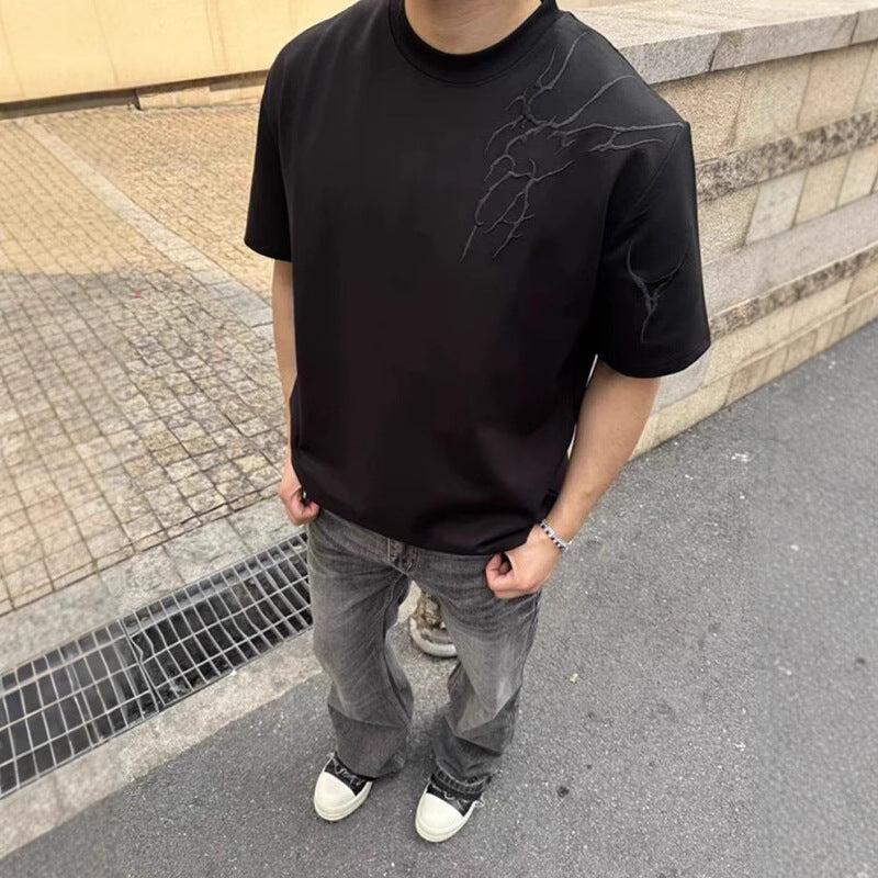 INSTOCK- Men’s Thorn Embroidered Heavy Shoulder T-Shirt - Summer