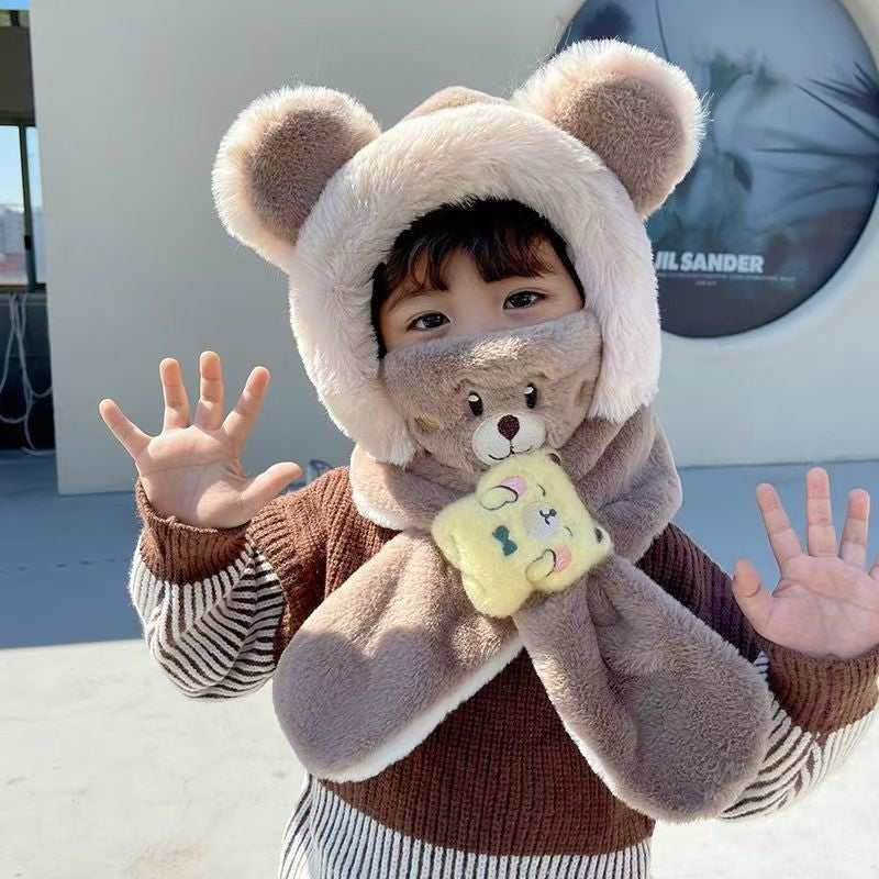 Winter Kids Hat Scarf All-in-One Fluffy Ear Protection SetXL