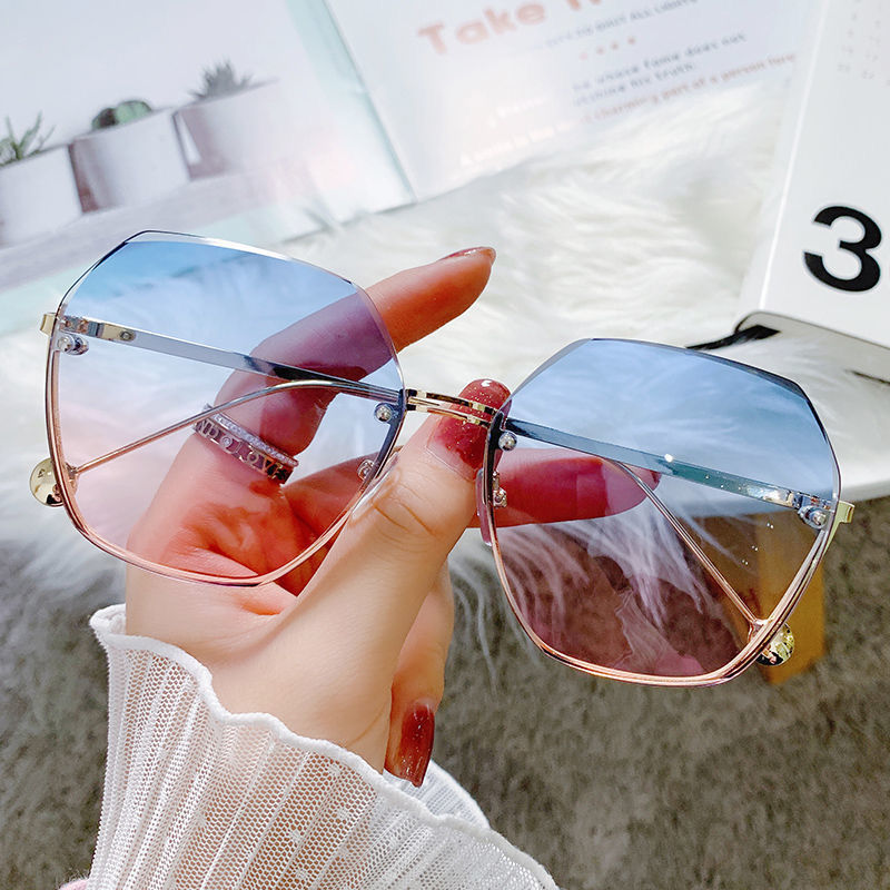 Rimless Korean Big-Face Slimming Sunglasses for Women
