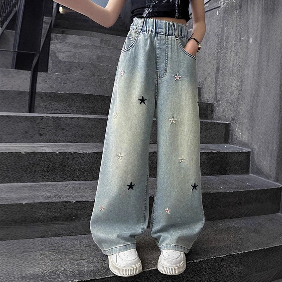 Girls’ Jeans Loose Straight Wide Leg Pants Spring Autumn