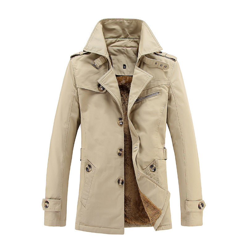 Men’s 2026 Winter Fleece-Lined Slim Trench Coat
